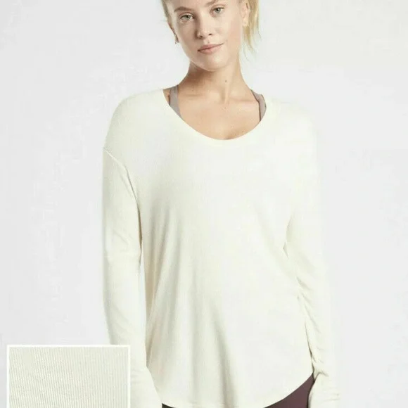 NWT ATHLETA Cloudlight Rib Stratus Lightweight Long Sleeve Top Ivory - Picture 1 of 2